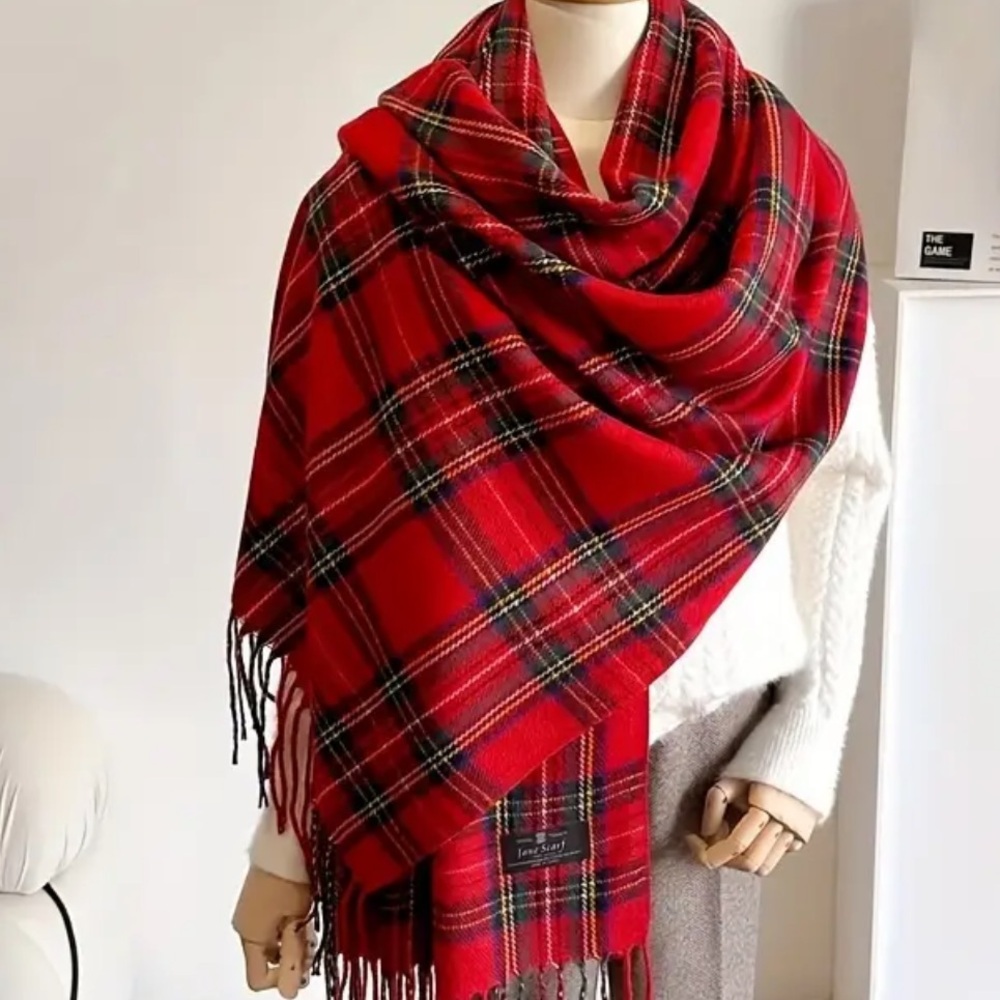 Red and Green Plaid Scarf or Wrap NEW